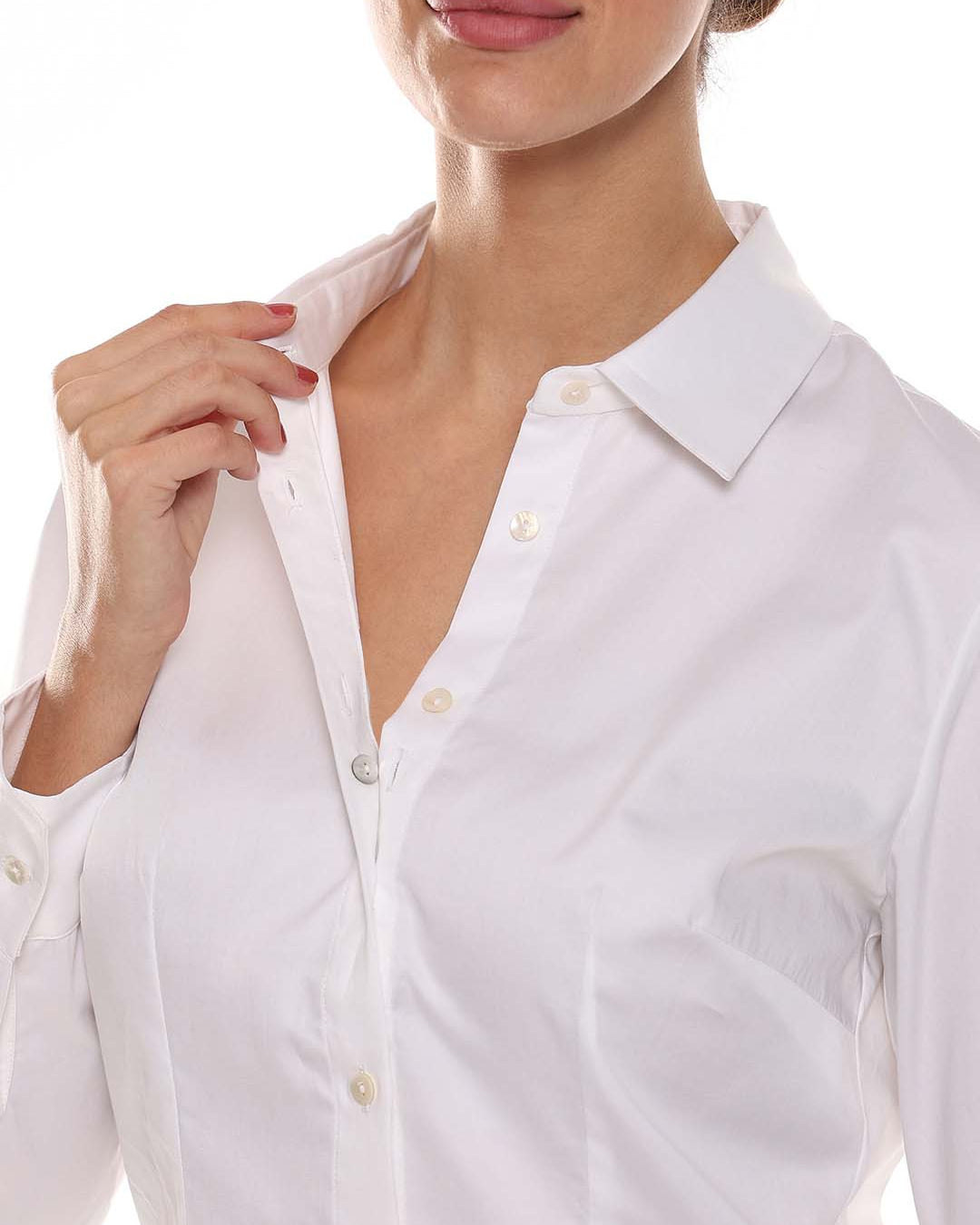 Alora White Giza Cotton Fitted Formal Shirt for Women - Munich Fit from GAZILLION - Dignity Buttons Detail