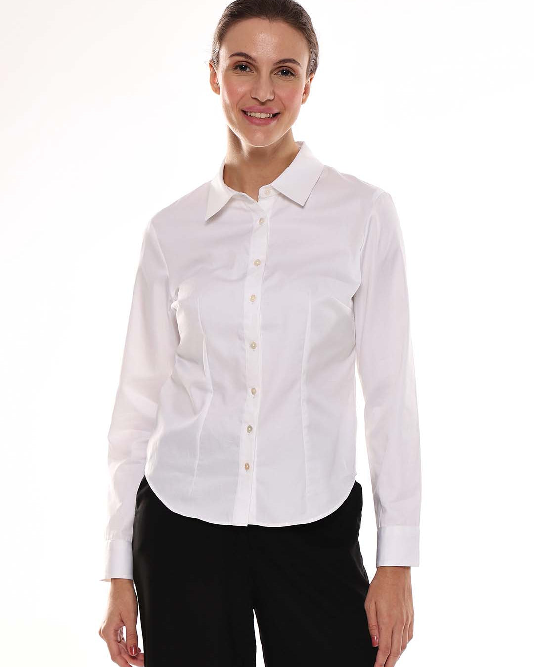 Alora White Giza Cotton Fitted Formal Shirt for Women - Munich Fit from GAZILLION - Front Look