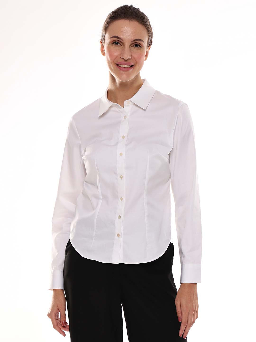 Alora White Giza Cotton Fitted Formal Shirt for Women - Munich Fit from GAZILLION - Front Look