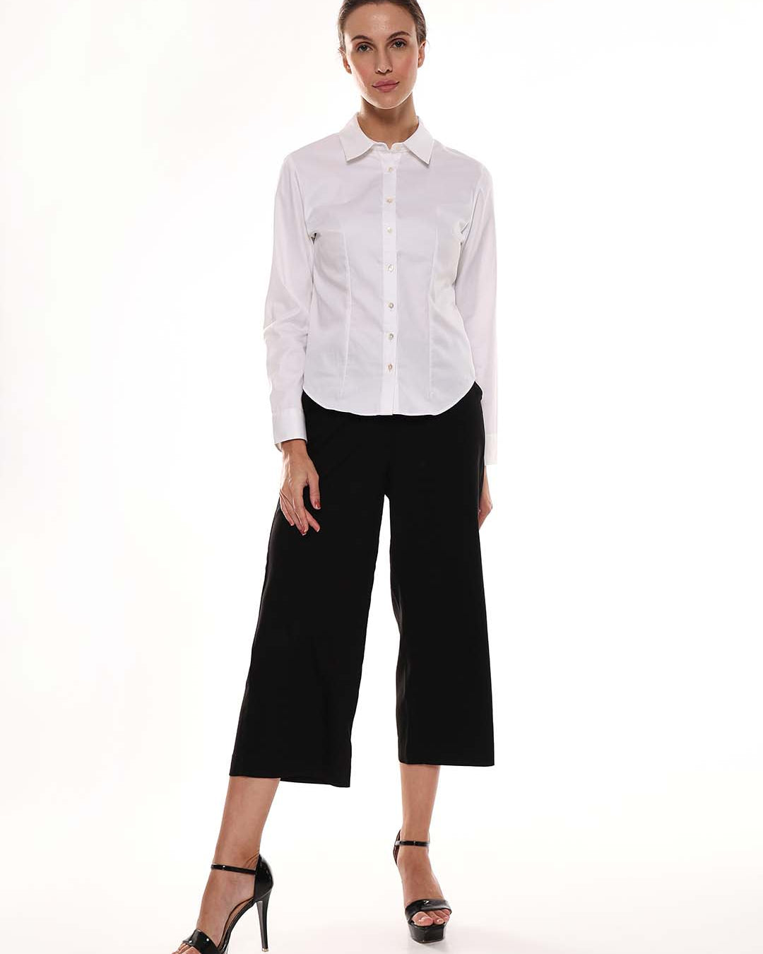 Alora White Giza Cotton Fitted Formal Shirt for Women - Munich Fit from GAZILLION - Full Standing Stylised Look