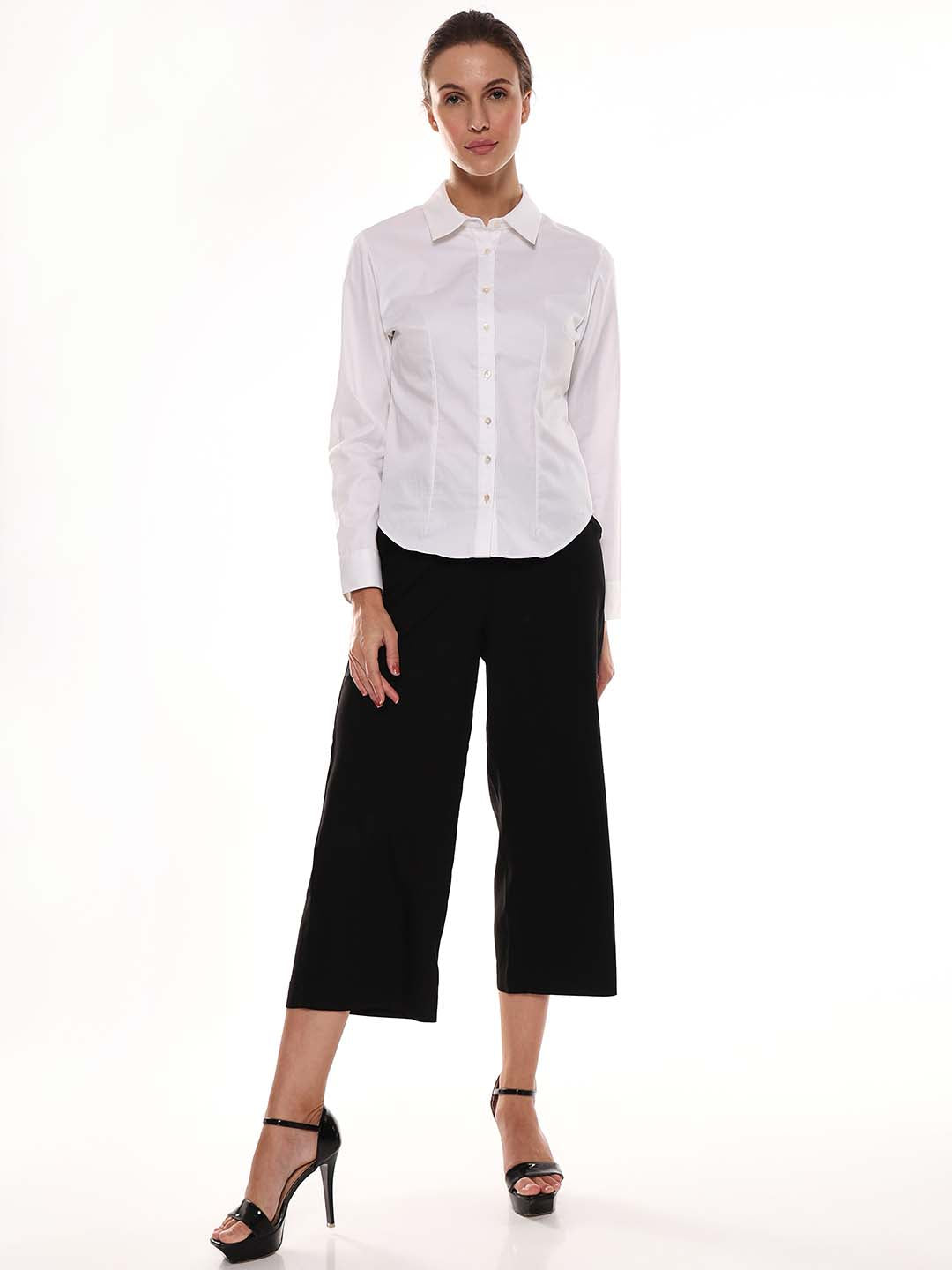 Alora White Giza Cotton Fitted Formal Shirt for Women - Munich Fit from GAZILLION - Full Standing Stylised Look