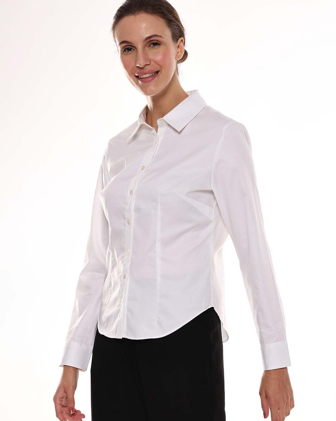 Alora White Giza Cotton Fitted Formal Shirt for Women - Munich Fit from GAZILLION - Left Side Look