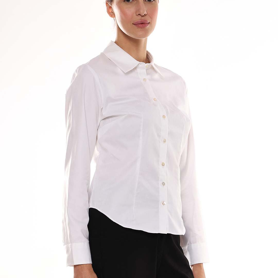 Alora White Giza Cotton Fitted Formal Shirt for Women - Munich Fit from GAZILLION - Right Side Look