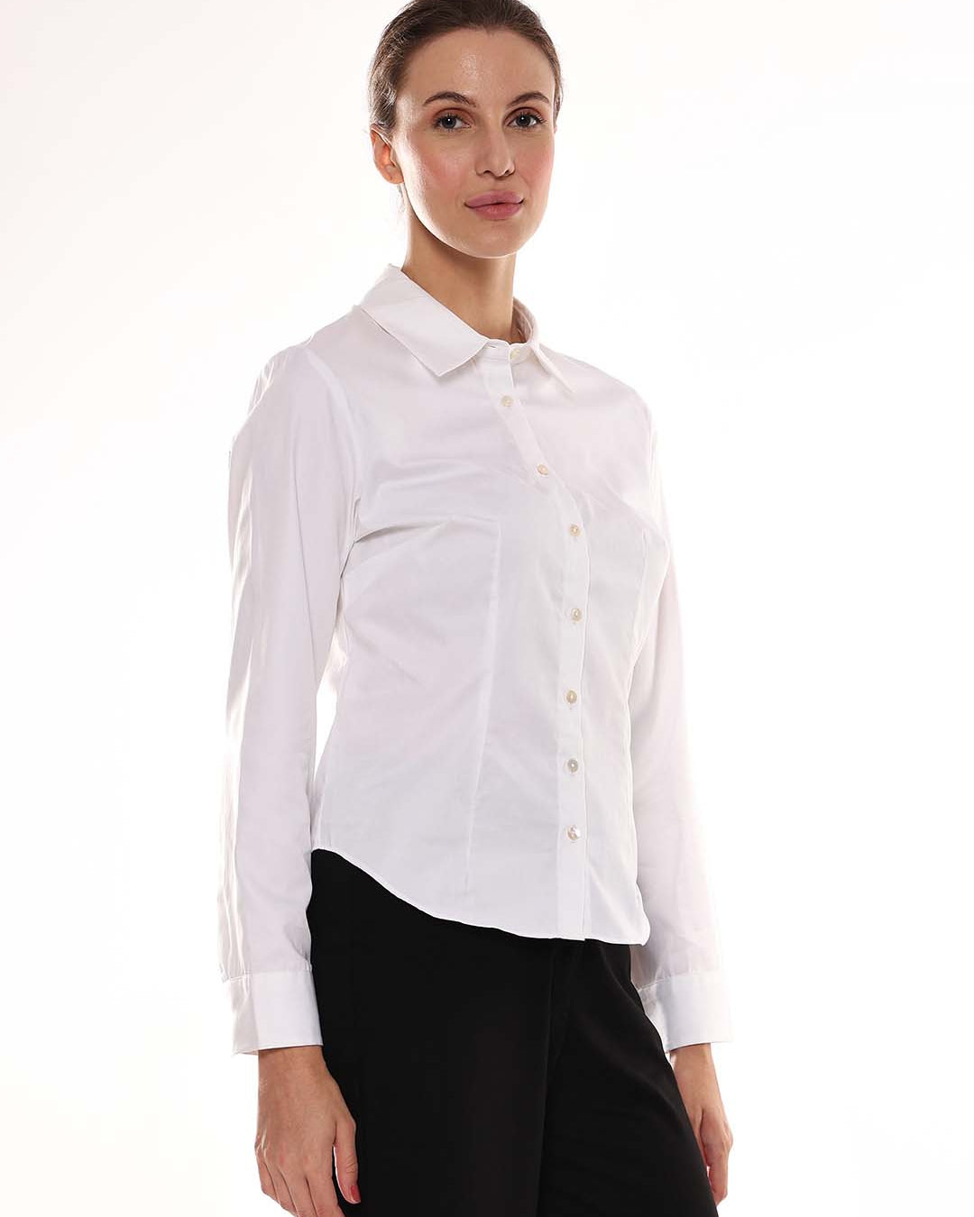 Alora White Giza Cotton Fitted Formal Shirt for Women - Munich Fit from GAZILLION - Right Side Look