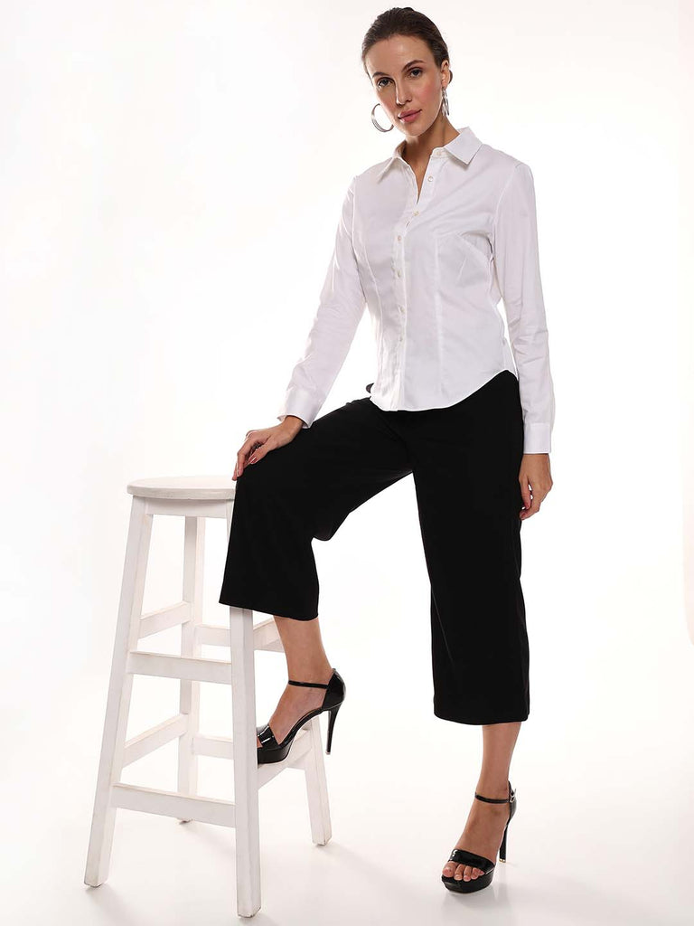 Alora White Giza Cotton Fitted Formal Shirt for Women - Munich Fit from GAZILLION - Standing Stylised Look With Accessories