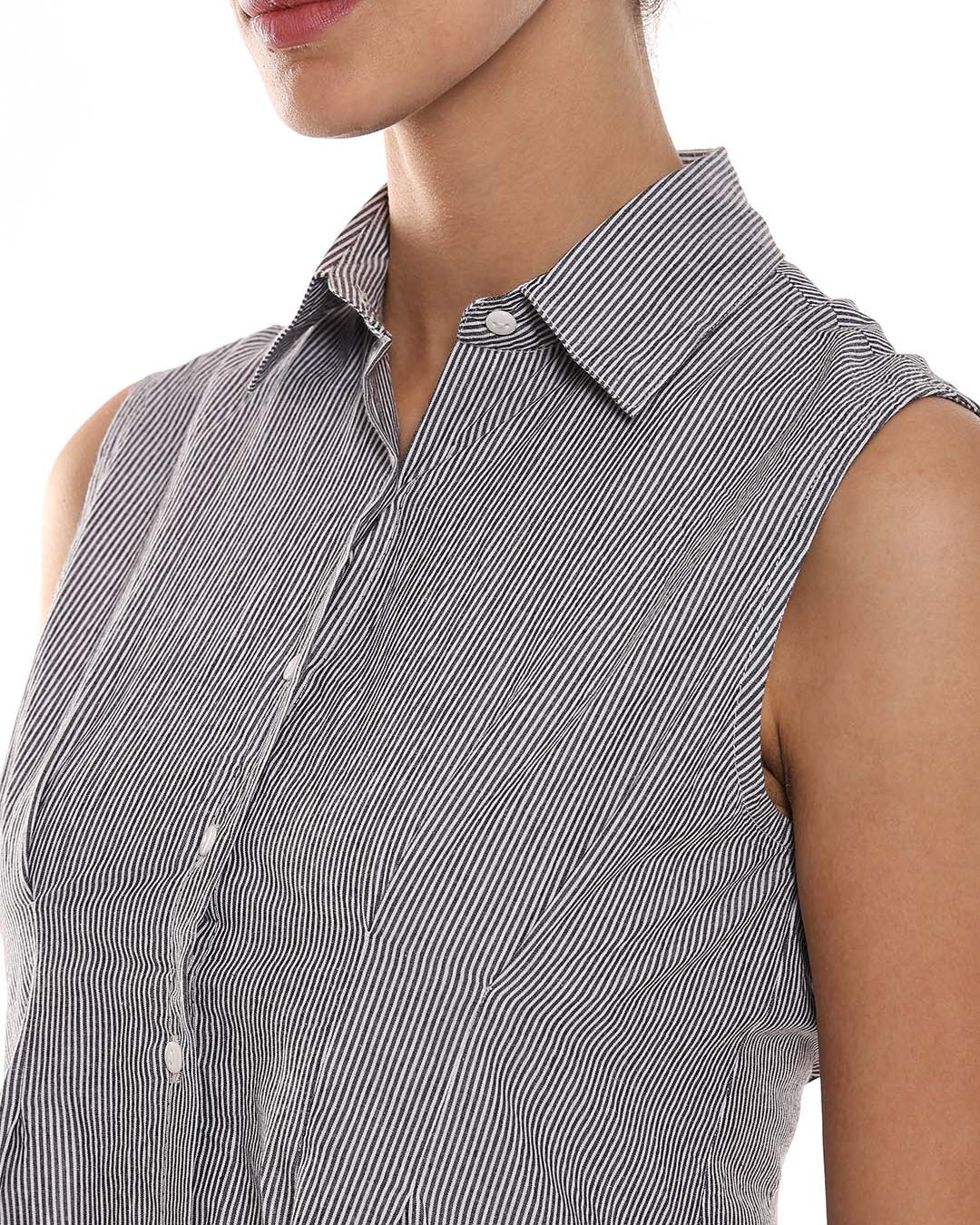 Amayra Black & White Striped Cotton Oversized Shirt for Women - Brussels Fit for GAZILLION - Front Detail