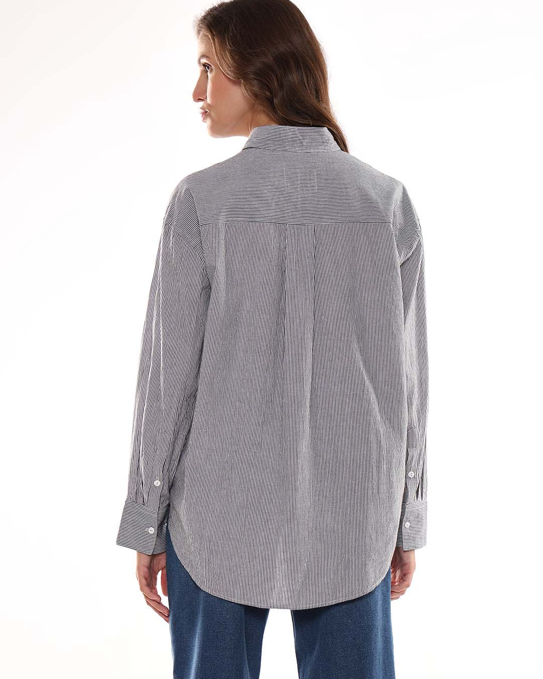 Amayra Black & White Striped Cotton Oversized Shirt for Women - Brussels Fit from GAZILLION - Back Look