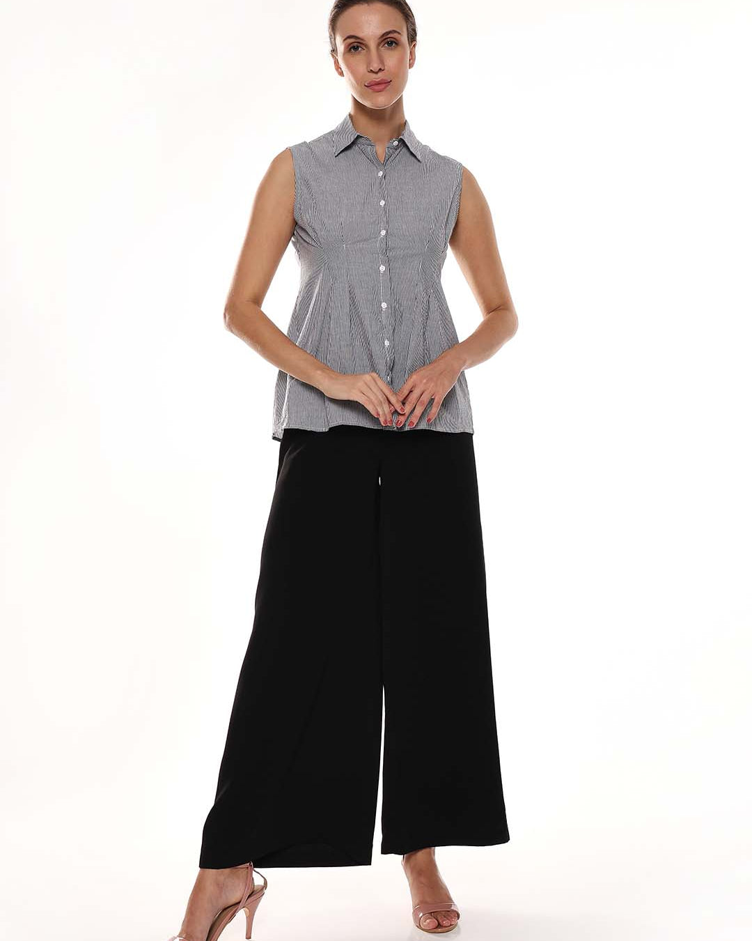 Amayra Black & White Striped Cotton Oversized Shirt for Women - Brussels Fit for GAZILLION - Full Standing Stylised Look