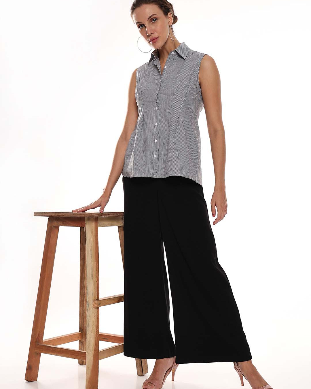 Amayra Black & White Striped Cotton Oversized Shirt for Women - Brussels Fit for GAZILLION - Standing Stylised Look With Accessories