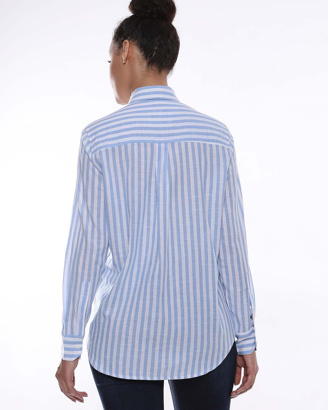 Amber Blue & White Striped Cotton Shirt for Women - Zurich Fit from GAZILLION - Back Look