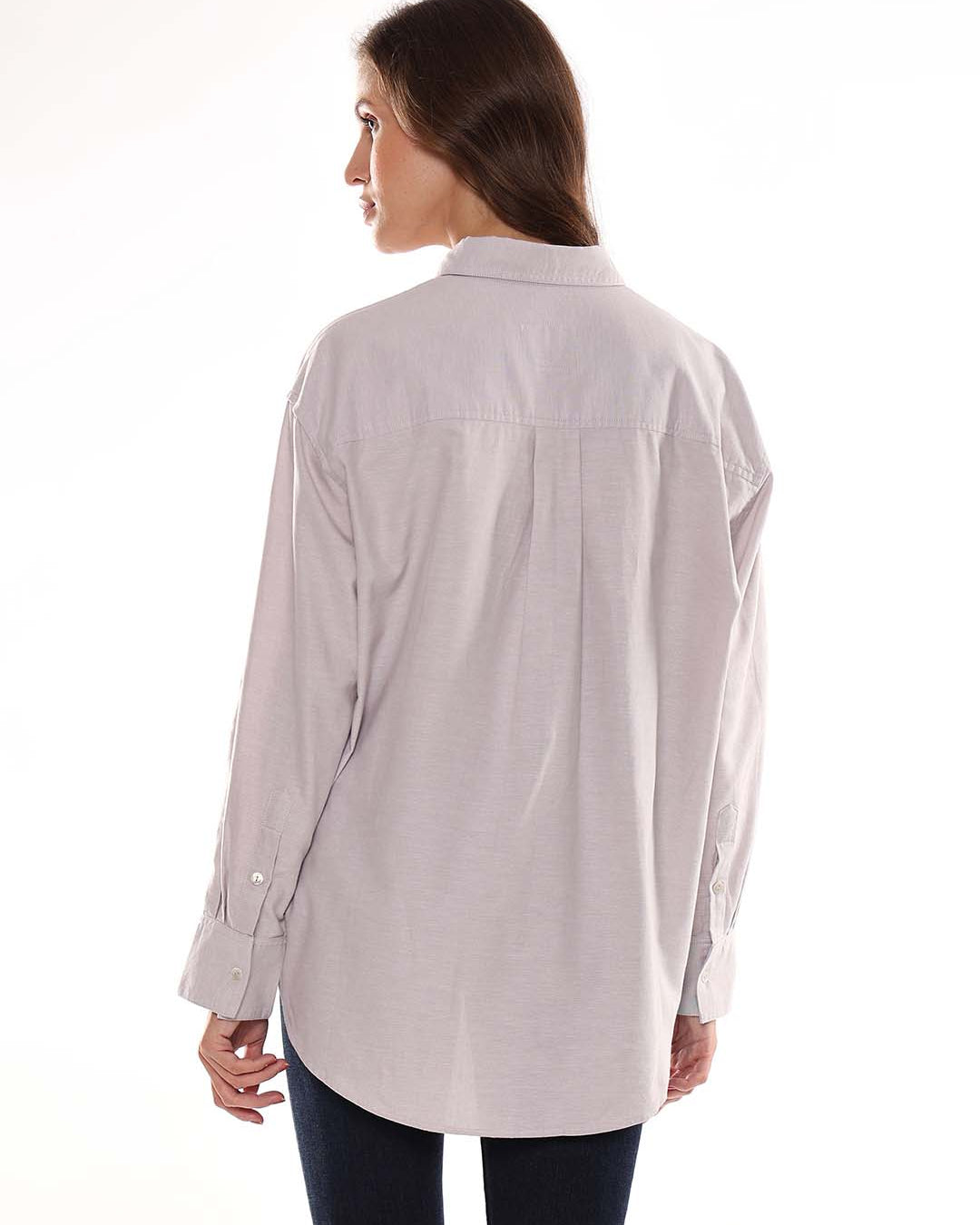 Andria Grey Oxford Cotton Oversized Shirt for Women - Brussels Fit from GAZILLION - Back Look
