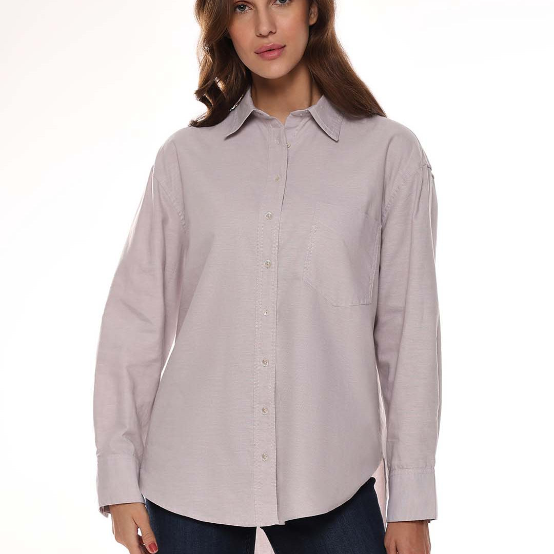 Andria Grey Oxford Cotton Oversized Shirt for Women - Brussels Fit from GAZILLION - Front Look