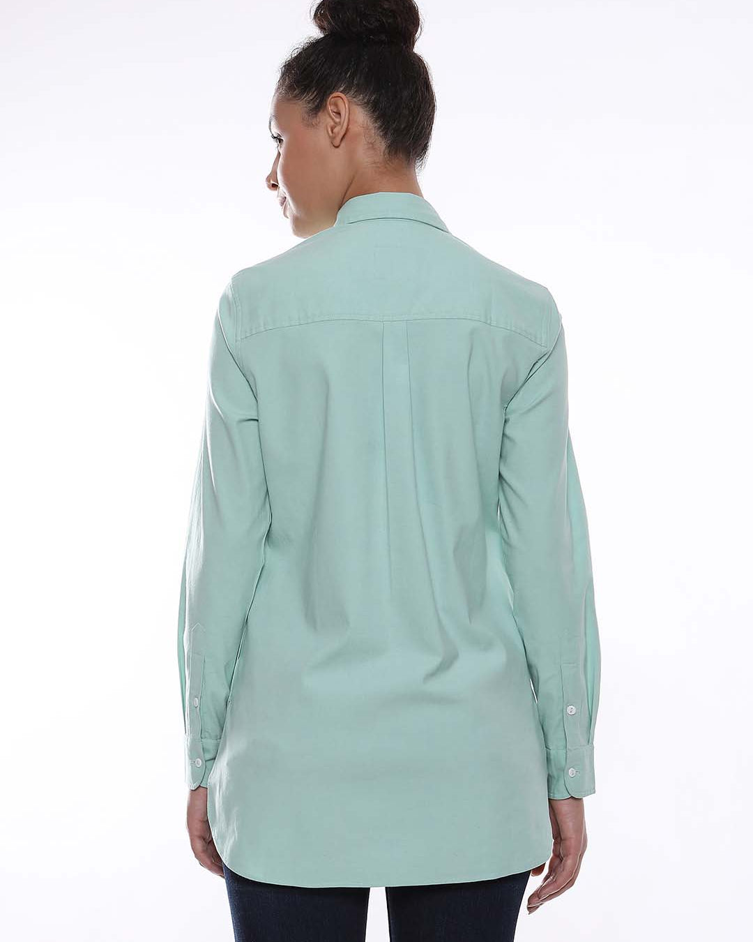 Anemone Mint Green Coloured Denim Long Shirt for Women - Rome Fit from GAZILLION - Back Look