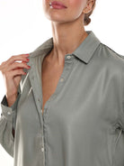 Angel Sage Green Soft Viscose Drop Shoulder Shirt for Women - Paris Fit from GAZILLION - Dignity Buttons Detail