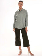 Angel Sage Green Soft Viscose Drop Shoulder Shirt for Women - Paris Fit from GAZILLION - Full Standing Stylised Look