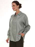 Angel Sage Green Soft Viscose Drop Shoulder Shirt for Women - Paris Fit from GAZILLION - Left Side Look