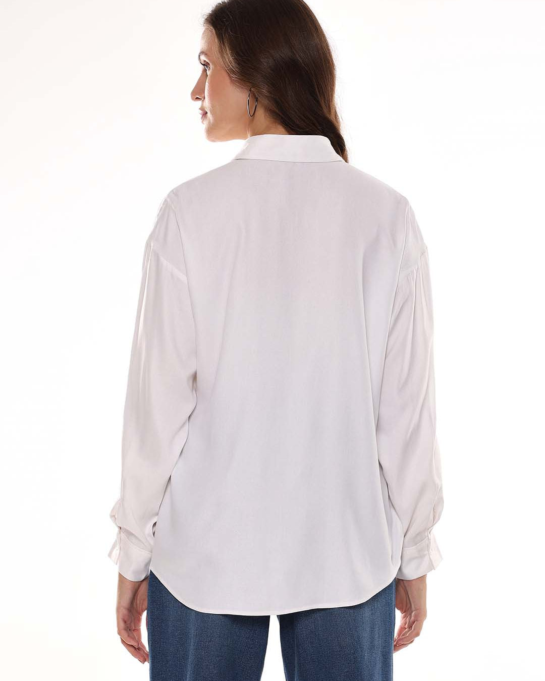 Angel White Soft Viscose Drop Shoulder Shirt for Women - Paris Fit from GAZILLION - Back Look