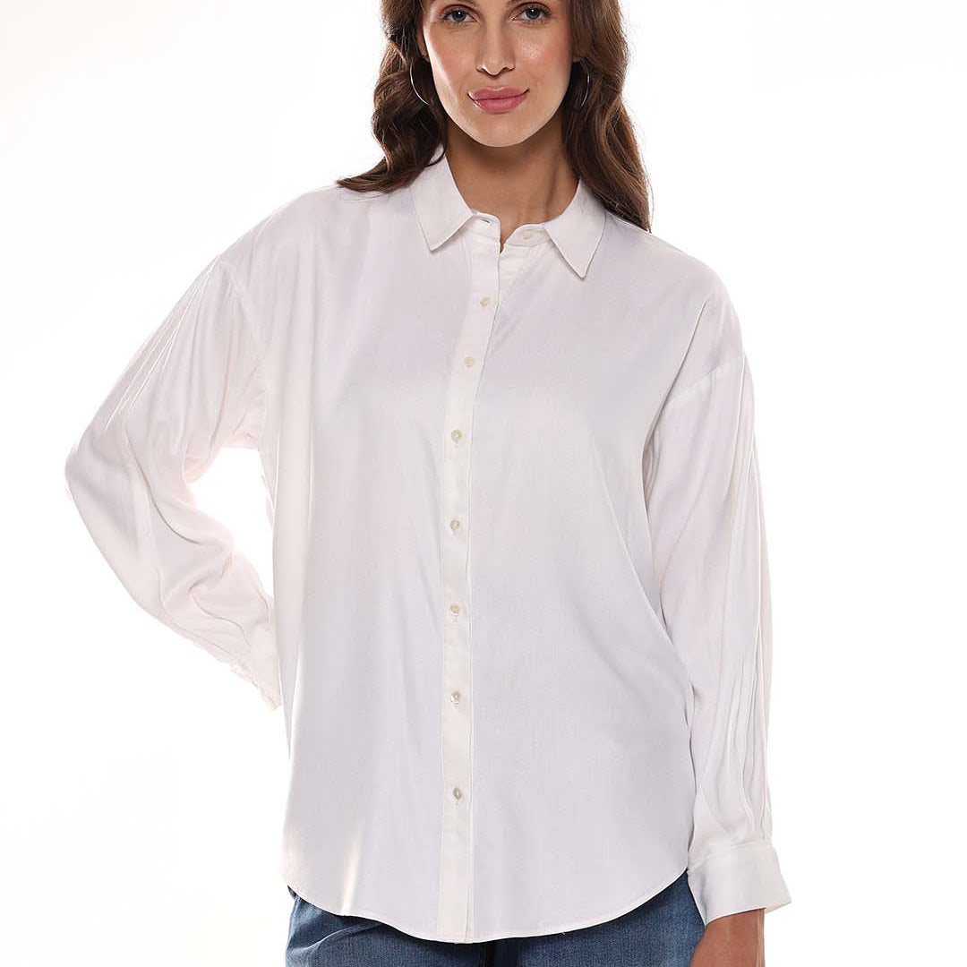 Angel White Soft Viscose Drop Shoulder Shirt for Women - Paris Fit from GAZILLION - Front Look
