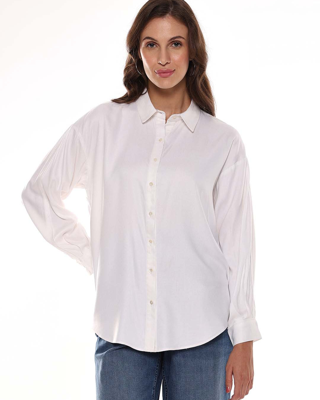 Angel White Soft Viscose Drop Shoulder Shirt for Women - Paris Fit from GAZILLION - Front Look