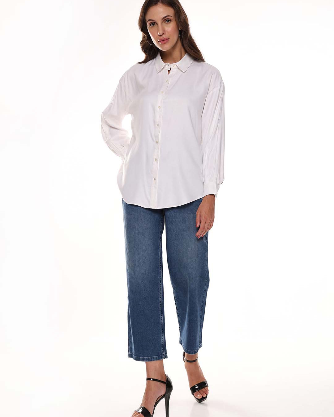 Angel White Soft Viscose Drop Shoulder Shirt for Women - Paris Fit from GAZILLION - Front Look