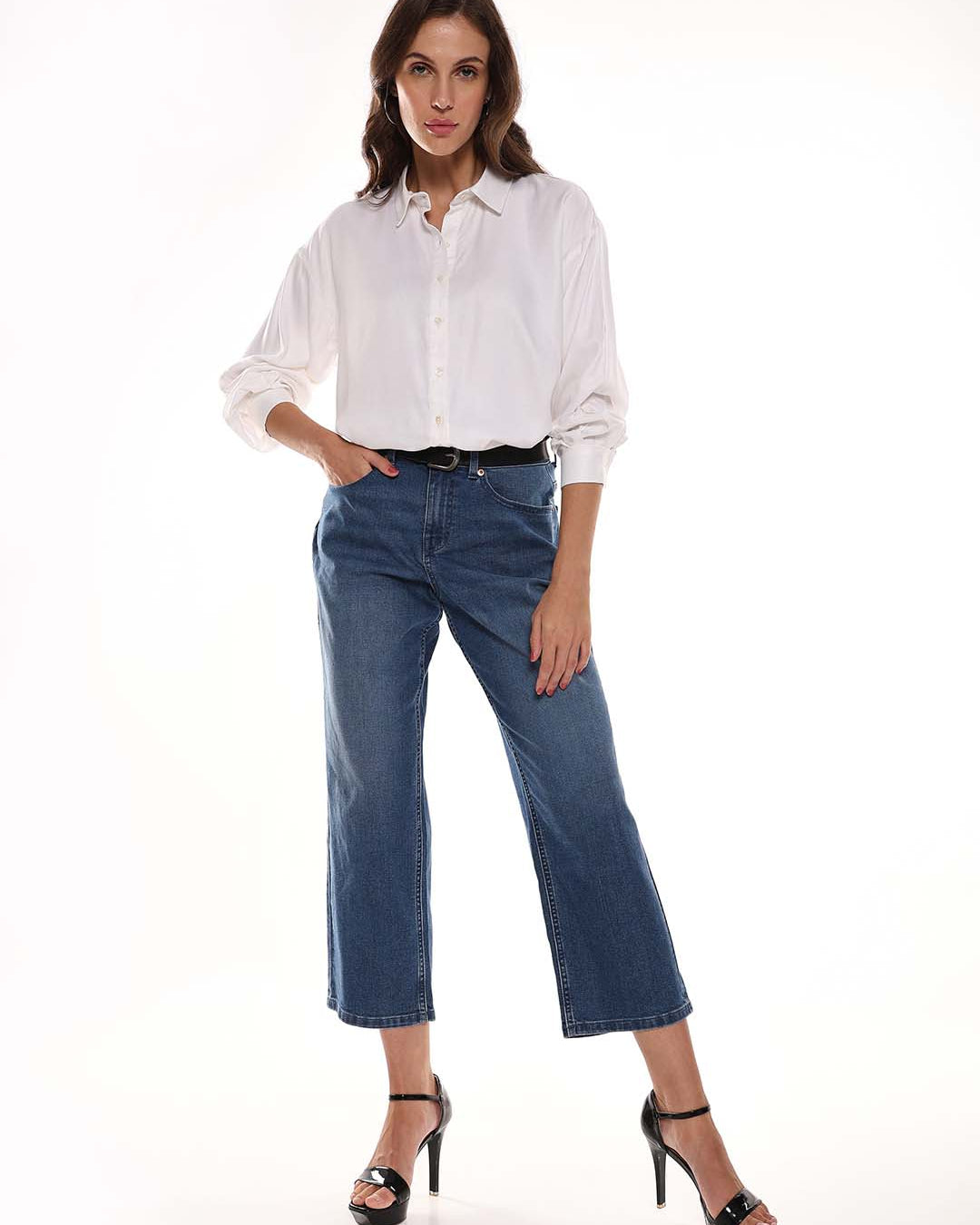 Angel White Soft Viscose Drop Shoulder Shirt for Women - Paris Fit from GAZILLION - Full Standing Stylised Look with Hand in Pocket