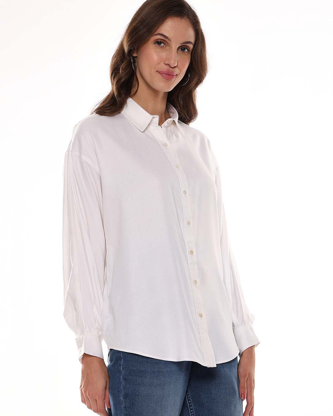 Angel White Soft Viscose Drop Shoulder Shirt for Women - Paris Fit from GAZILLION - Right Side Look