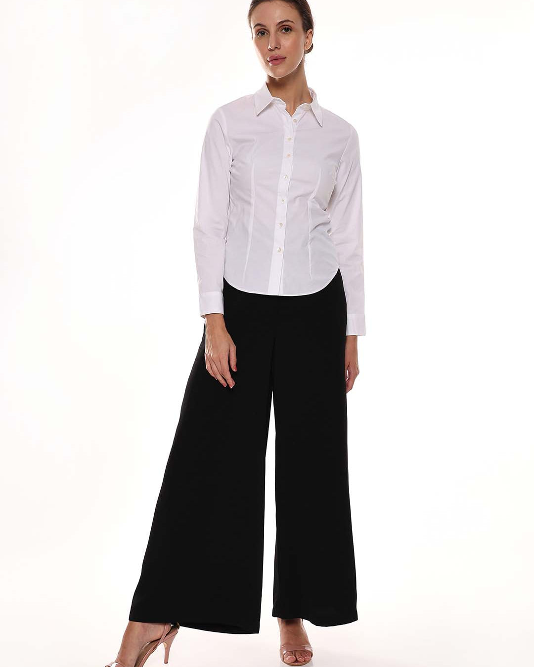 Anna White Cotton Formal Shirt for Women - Munich Fit from GAZILLION - Full Standing Stylised Look