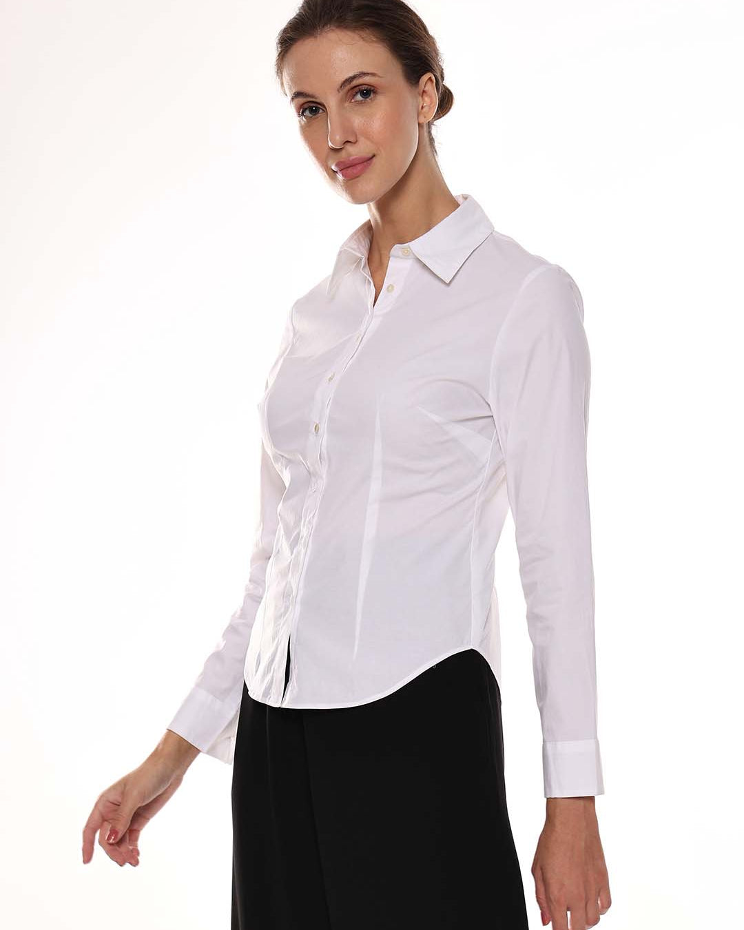 Anna White Cotton Formal Shirt for Women - Munich Fit from GAZILLION - Left Side Look