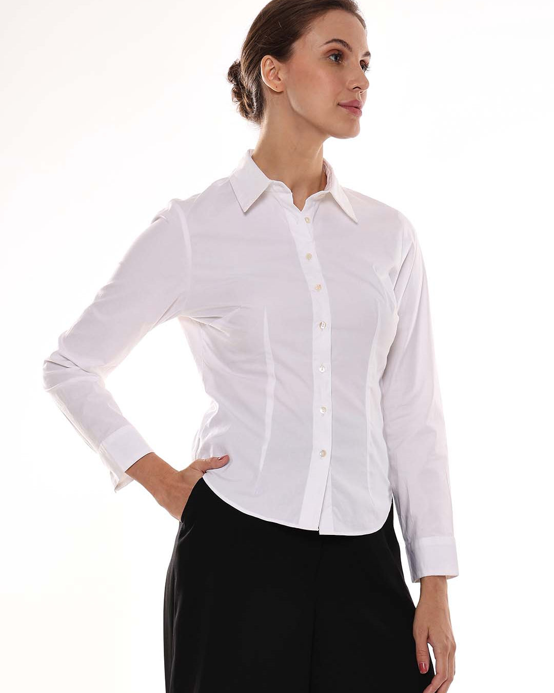Anna White Cotton Formal Shirt for Women - Munich Fit from GAZILLION - Right Side Look