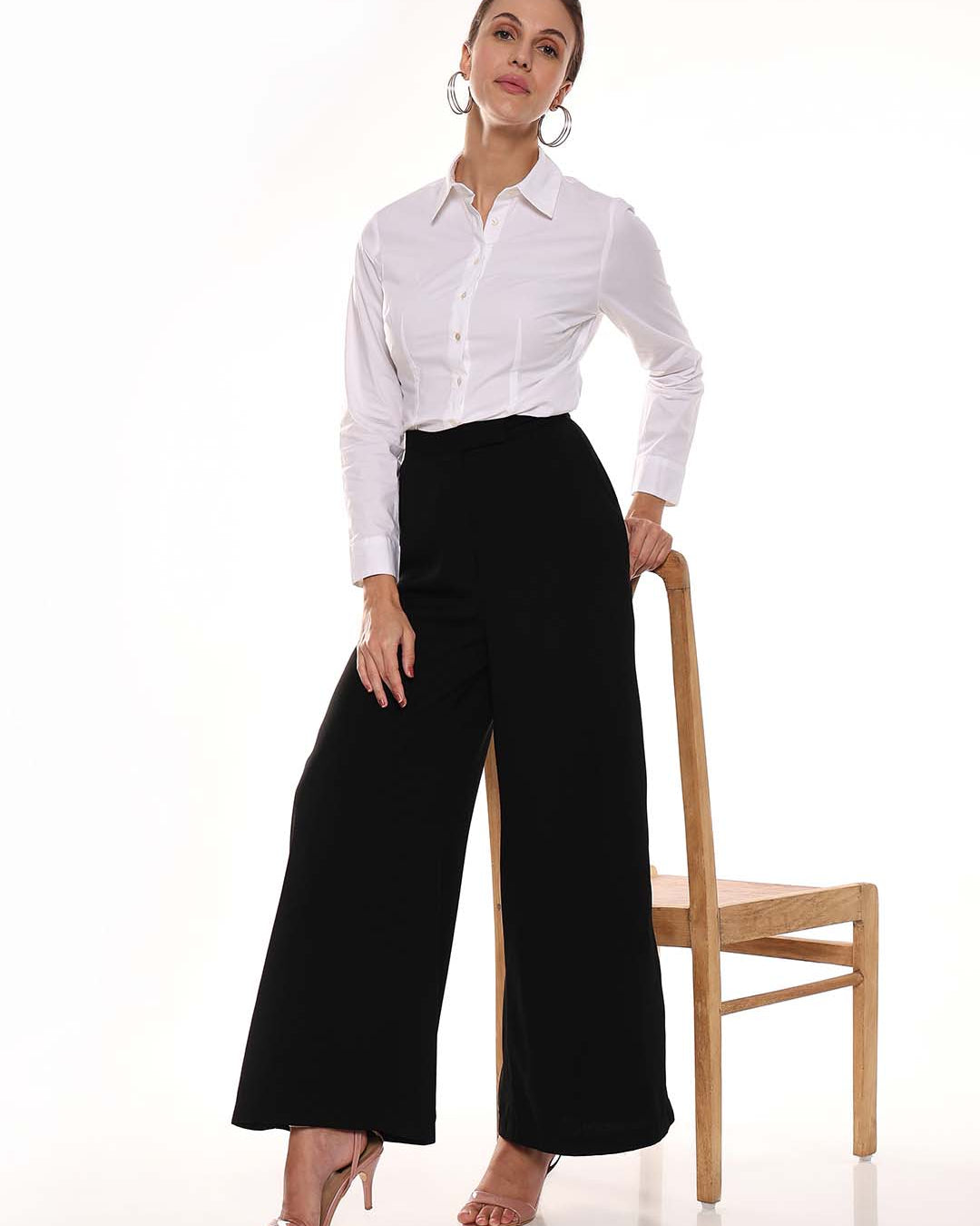 Anna White Cotton Formal Shirt for Women - Munich Fit from GAZILLION - Standing Stylised Look With Accessories