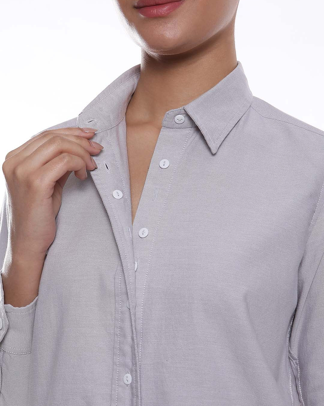 Aria Grey Oxford Cotton Shirt for Women - Zurich fit from GAZILLION - Dignity Buttons Detail