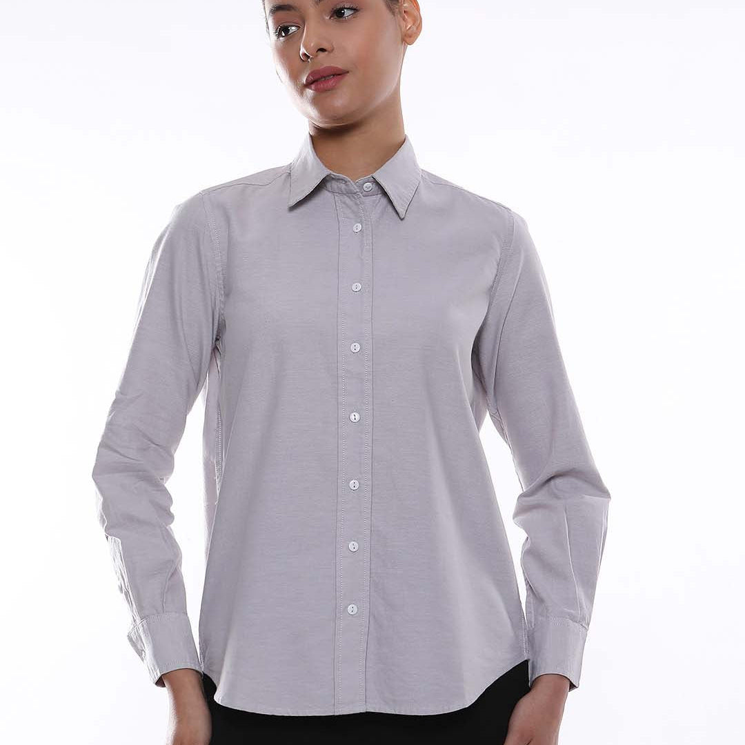 Aria Grey Oxford Cotton Shirt for Women - Zurich fit from GAZILLION - Front Look