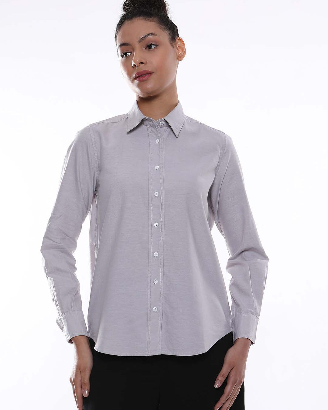 Aria Grey Oxford Cotton Shirt for Women - Zurich fit from GAZILLION - Front Look
