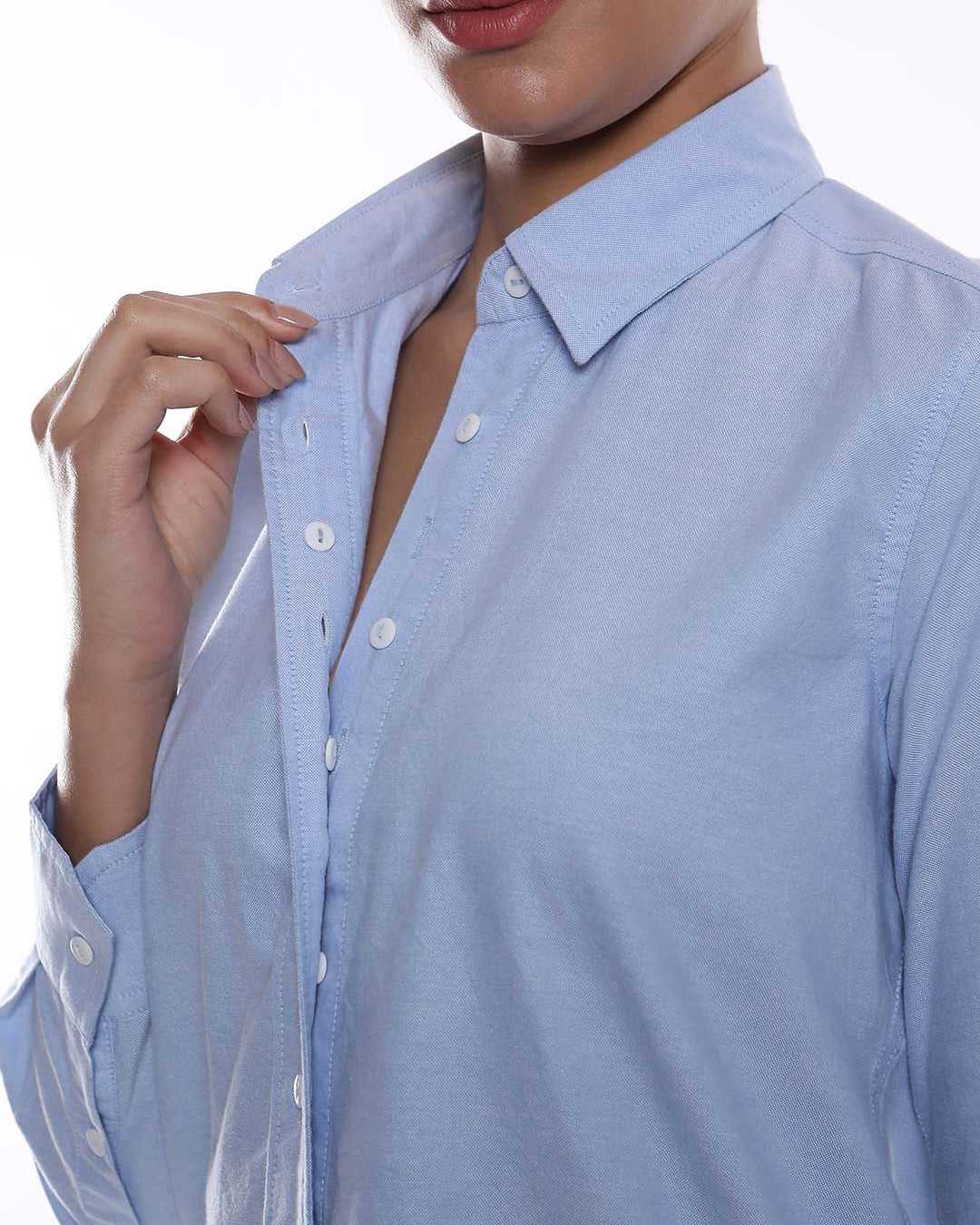 Aria Sky Blue Oxford Cotton Shirt for Women - Zurich fit from GAZILLION - Dignity Buttons Detail
