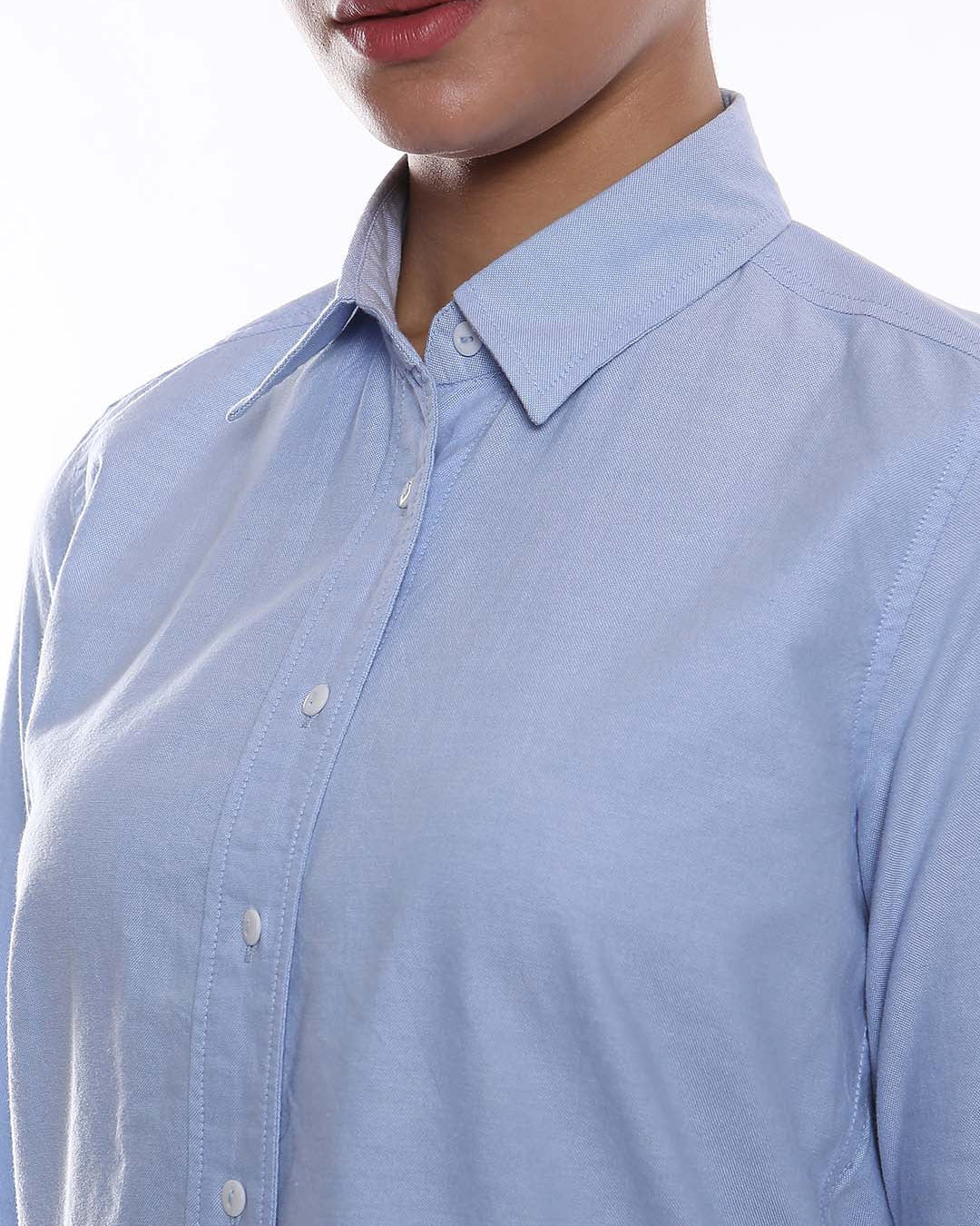 Aria Sky Blue Oxford Cotton Shirt for Women - Zurich fit from GAZILLION - Front Detail