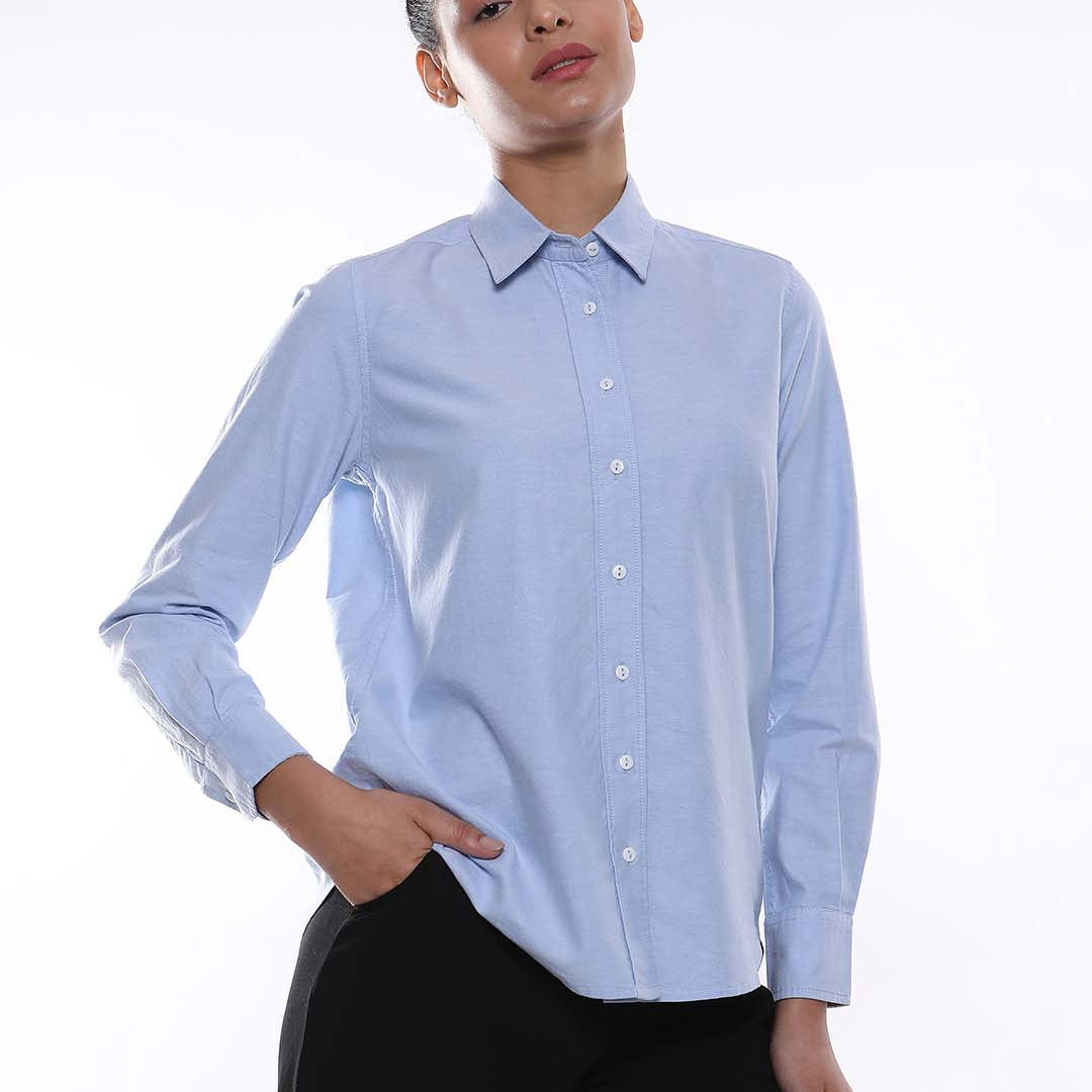 Aria Sky Blue Oxford Cotton Shirt for Women - Zurich fit from GAZILLION - Front Look