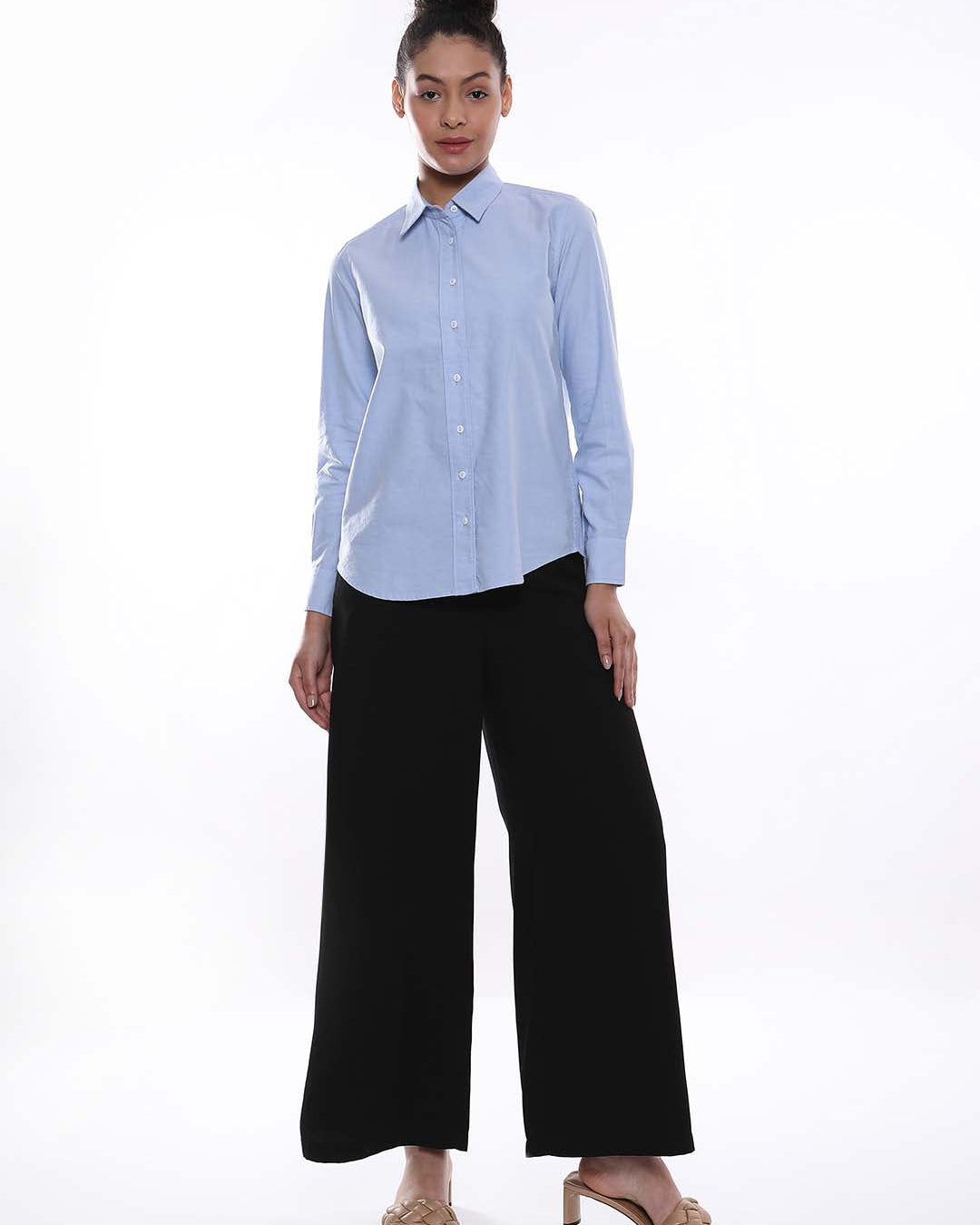 Aria Sky Blue Oxford Cotton Shirt for Women - Zurich fit from GAZILLION - Full Standing Stylised Look