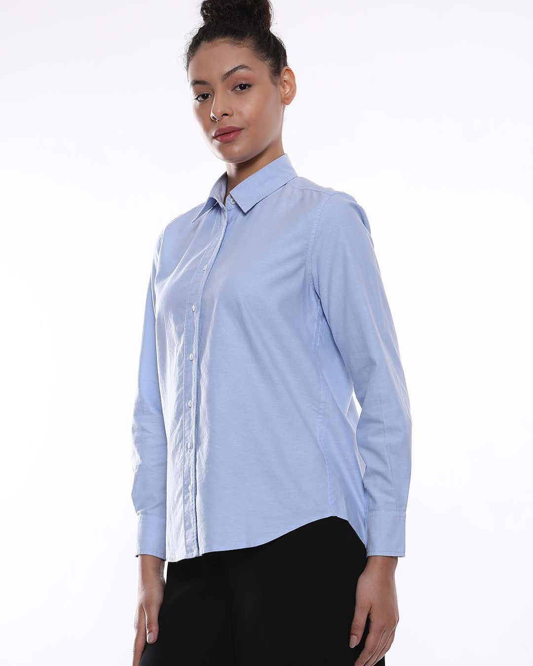 Aria Sky Blue Oxford Cotton Shirt for Women - Zurich fit from GAZILLION - Left Side Look