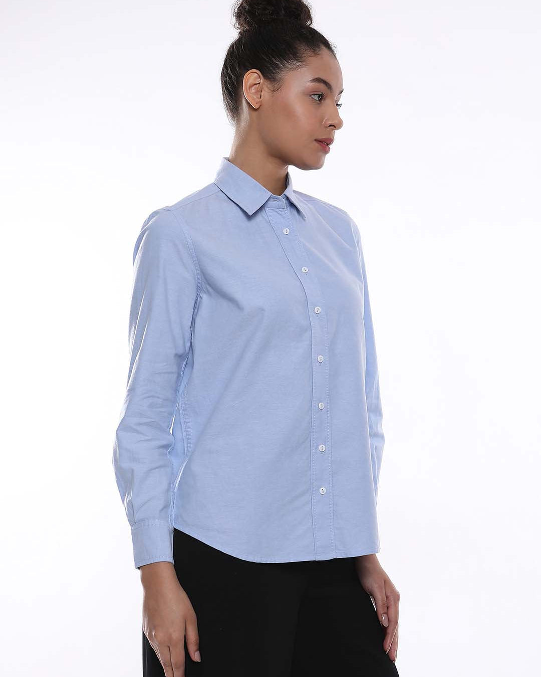 Aria Sky Blue Oxford Cotton Shirt for Women - Zurich fit from GAZILLION - Right Side Look