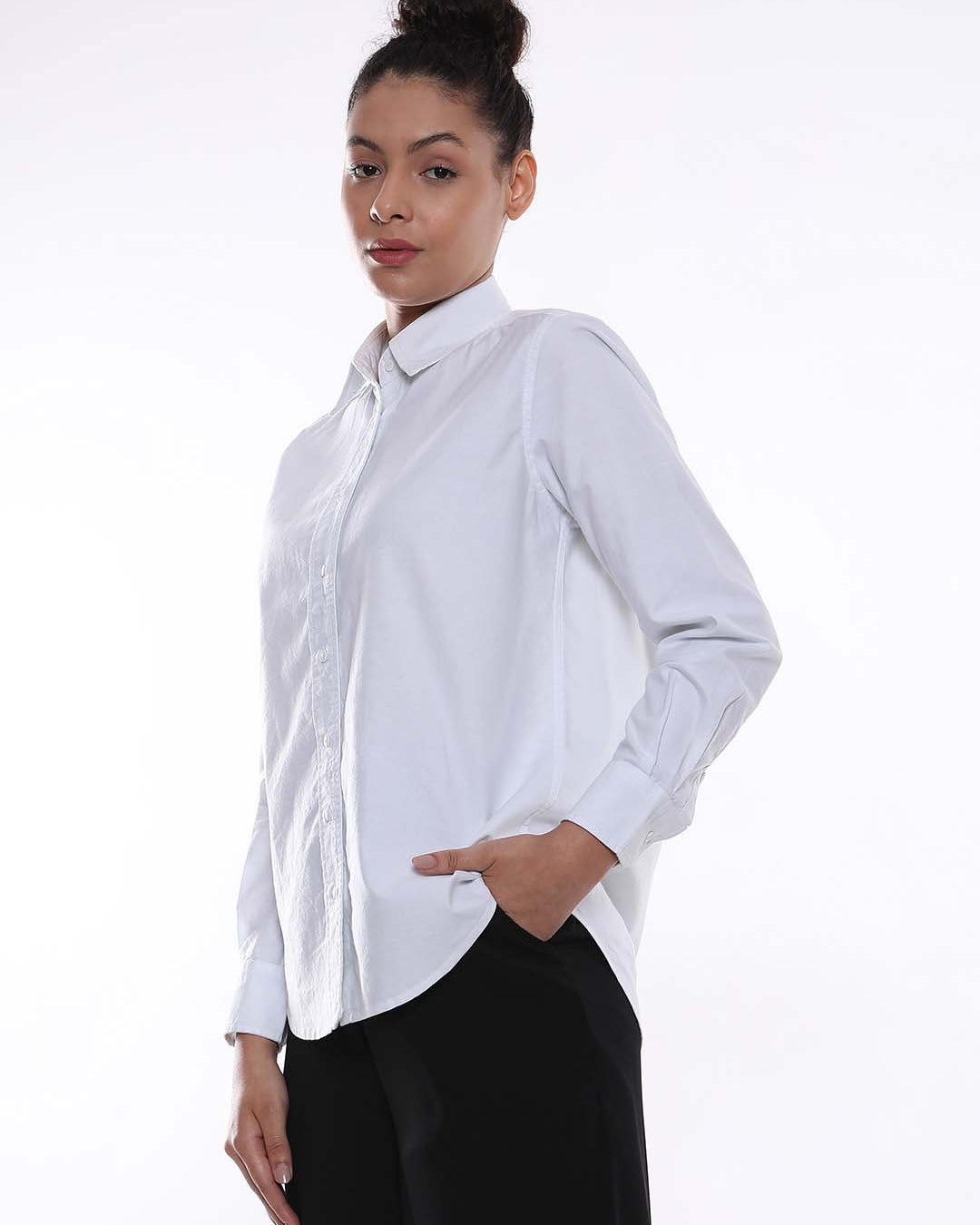 Aria White Oxford Cotton Shirt for Women - Zurich fit from GAZILLION - Left Side Look