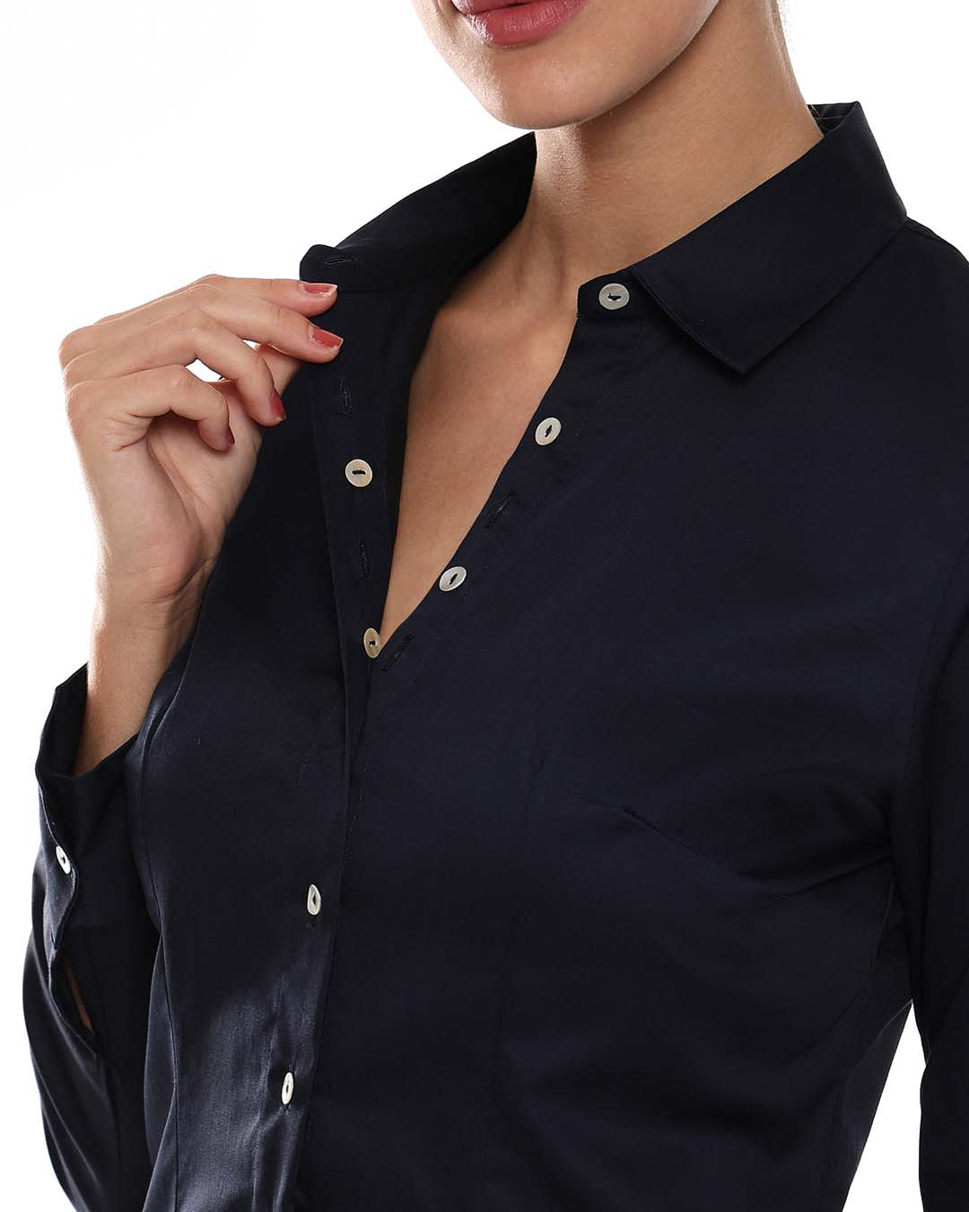 Armani Navy Blue Cotton Formal Shirt for Women - Munich Fit from GAZILLION - Dignity Buttons Detail