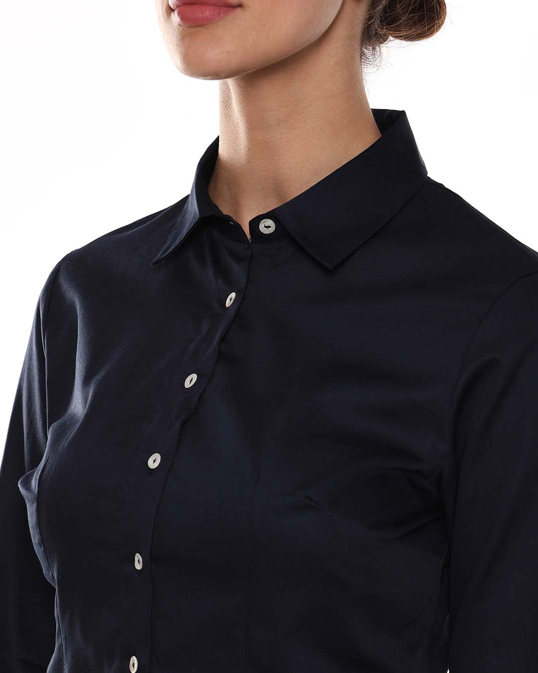 Armani Navy Blue Cotton Formal Shirt for Women - Munich Fit from GAZILLION - Front Detail