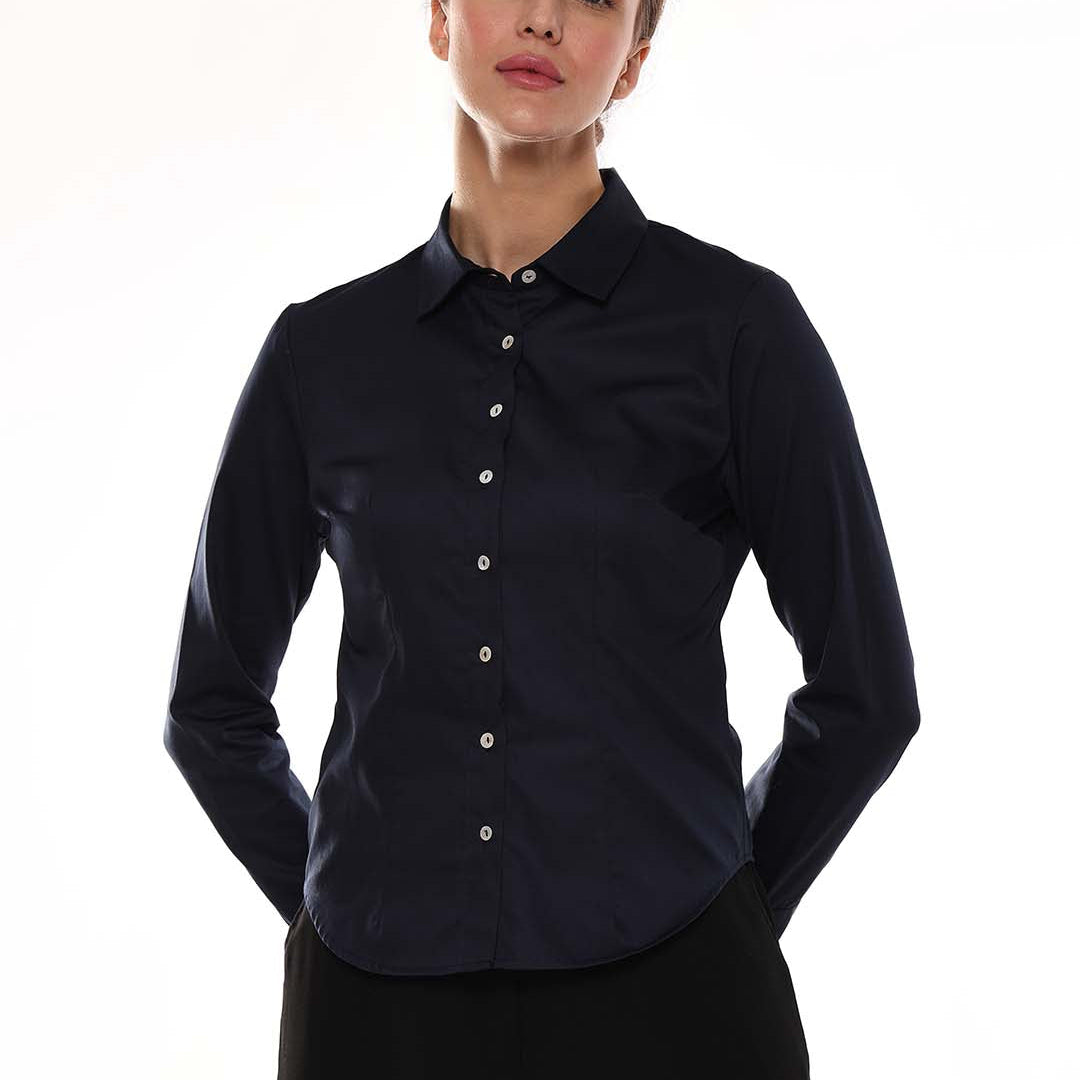 Armani Navy Blue Cotton Formal Shirt for Women - Munich Fit from GAZILLION - Front Look