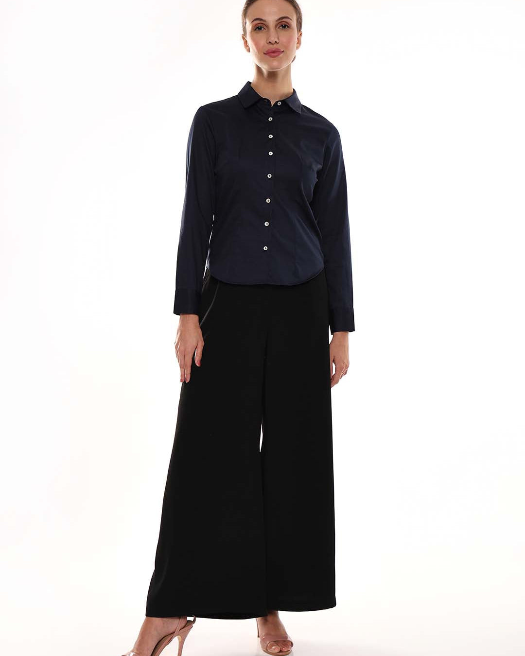 Armani Navy Blue Cotton Formal Shirt for Women - Munich Fit from GAZILLION - Full Standing Stylised Look