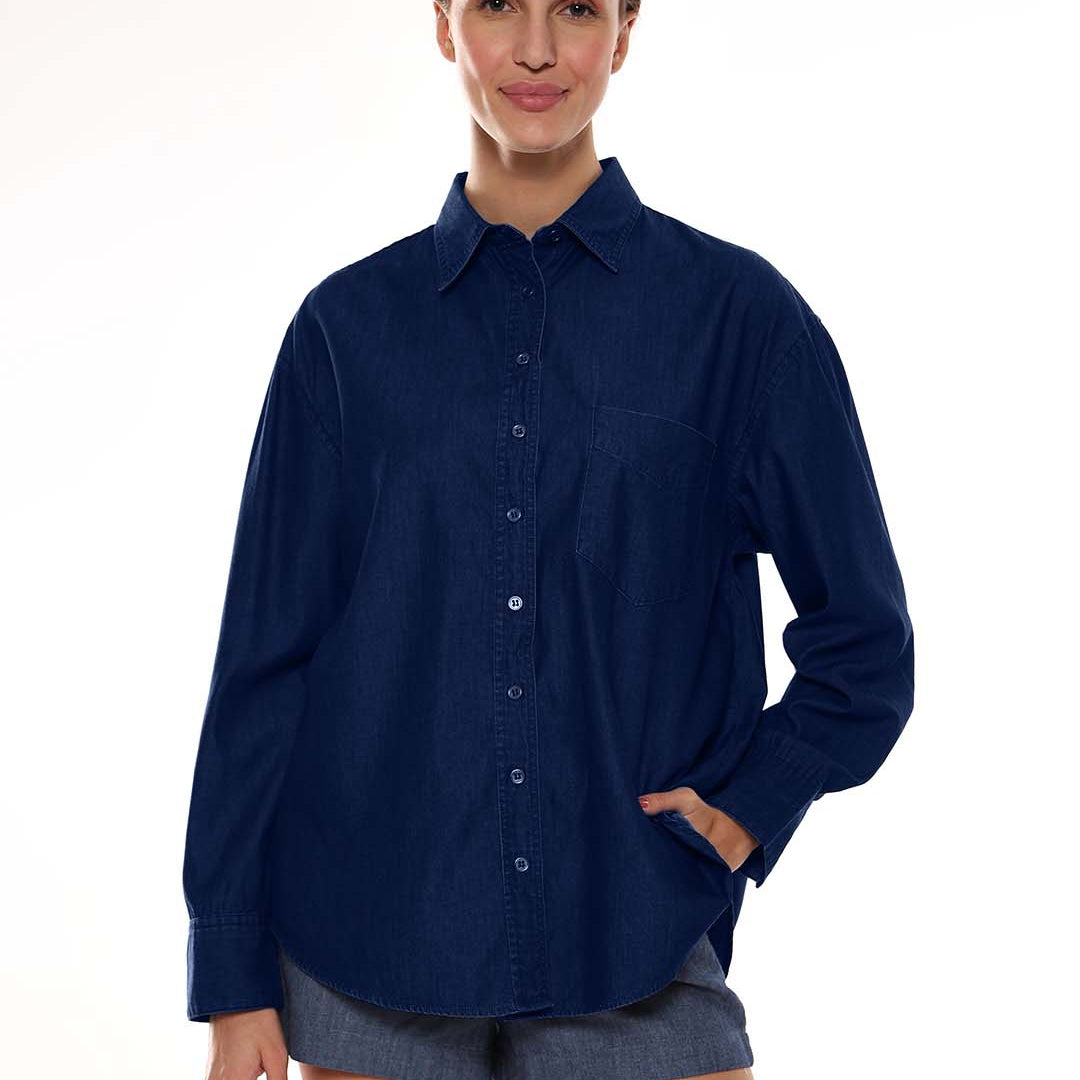 Athena Blue Denim Oversized Shirt for Woman - Brussels Fit from GAZILLION - Front Look