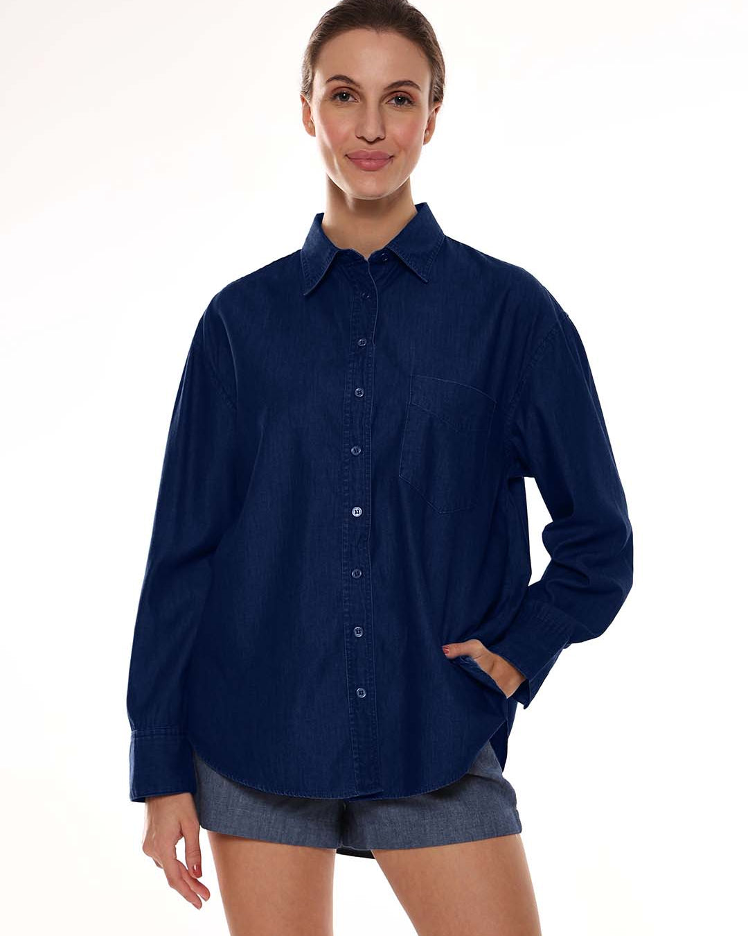 Athena Blue Denim Oversized Shirt for Woman - Brussels Fit from GAZILLION - Front Look