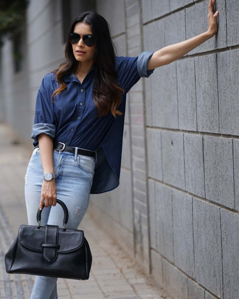 Athena Blue Denim Oversized Shirt for Woman from GAZILLION - Outdoor Leaning Stylised Look