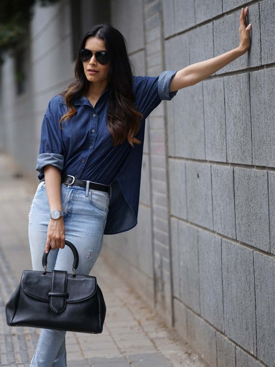 Athena Blue Denim Oversized Shirt for Woman from GAZILLION - Outdoor Leaning Stylised Look
