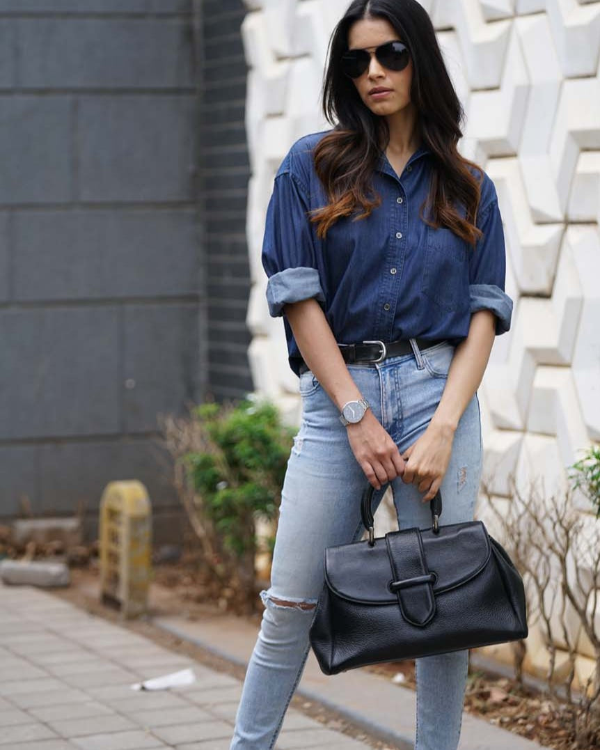 Athena Blue Denim Oversized Shirt for Woman from GAZILLION - Outdoor Stylised