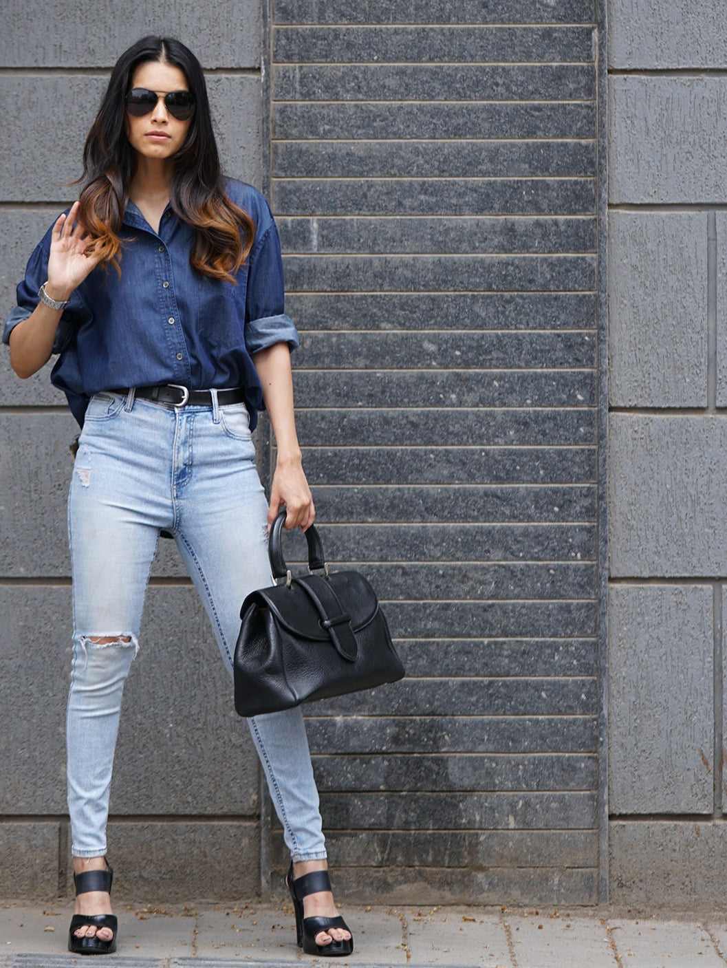 Athena Blue Denim Oversized Shirt for Woman from GAZILLION - Outdoor Stylised Look